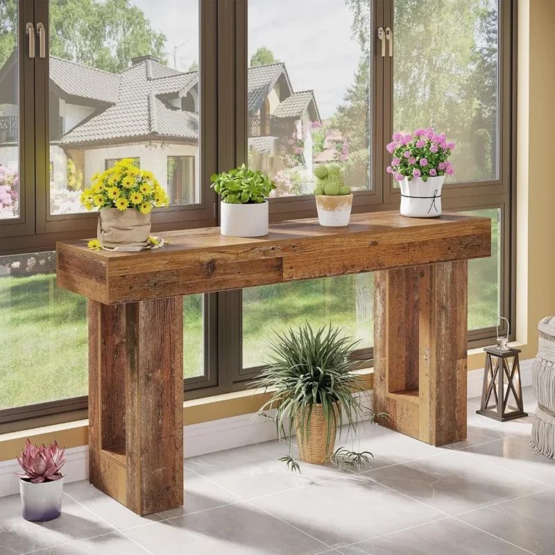 Modern Farmhouse 63-Inch Console Table with Rectangular Top for Entryway and Living Room - Image 6