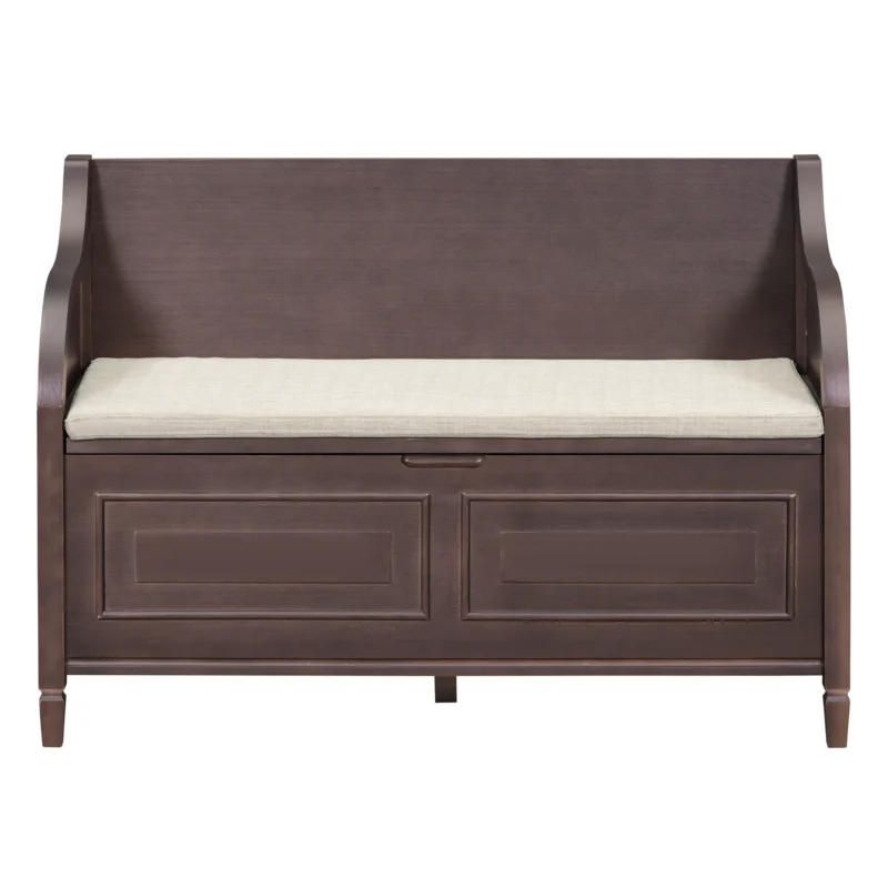 Rustic Wooden Entryway Bench with Shoe Storage and Cushioned Seat - Image 9