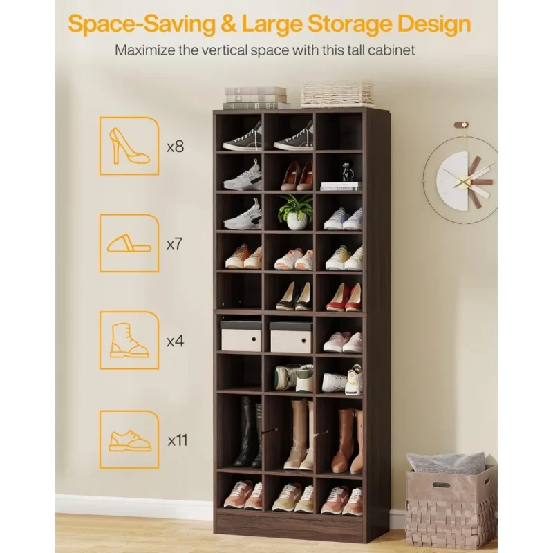 Modern Espresso 10-Tier Shoe Cabinet with 30 Cubbies for Entryway and Closet - Image 6