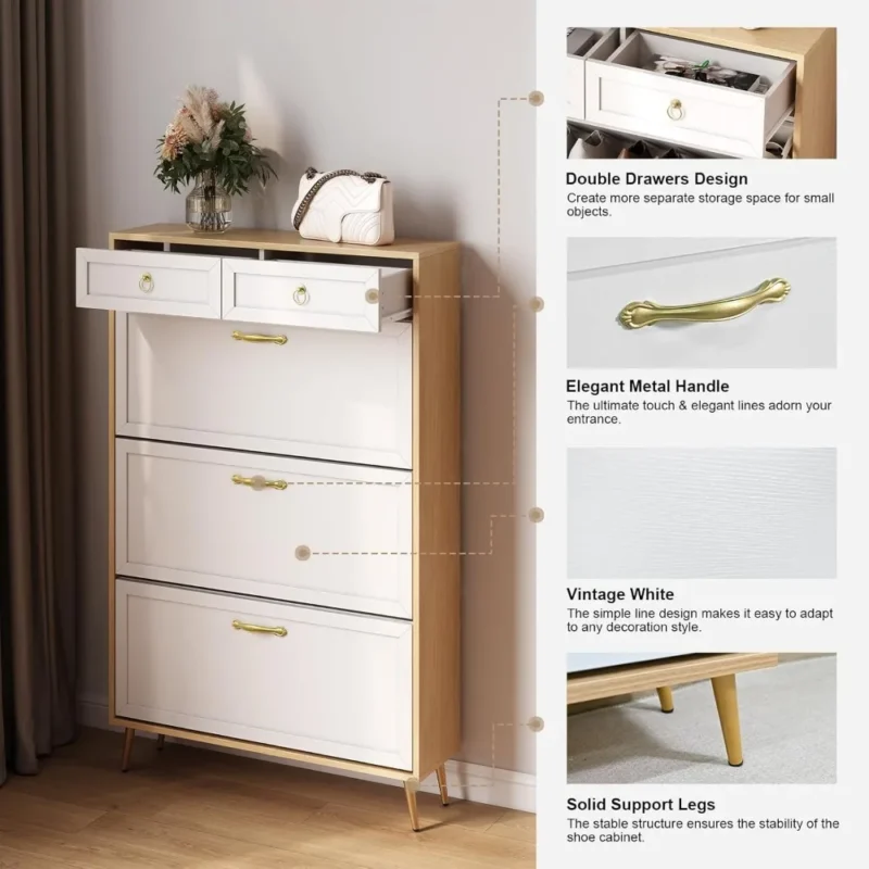 Modern Wooden Entryway Shoe Cabinet with 5 Drawers and Metal Legs for Home Organization - Image 6
