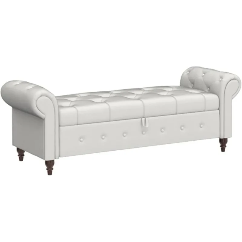Elegant Tufted 63-Inch Upholstered Storage Bench with Rolled Arms for Bedroom Entryway - Image 5