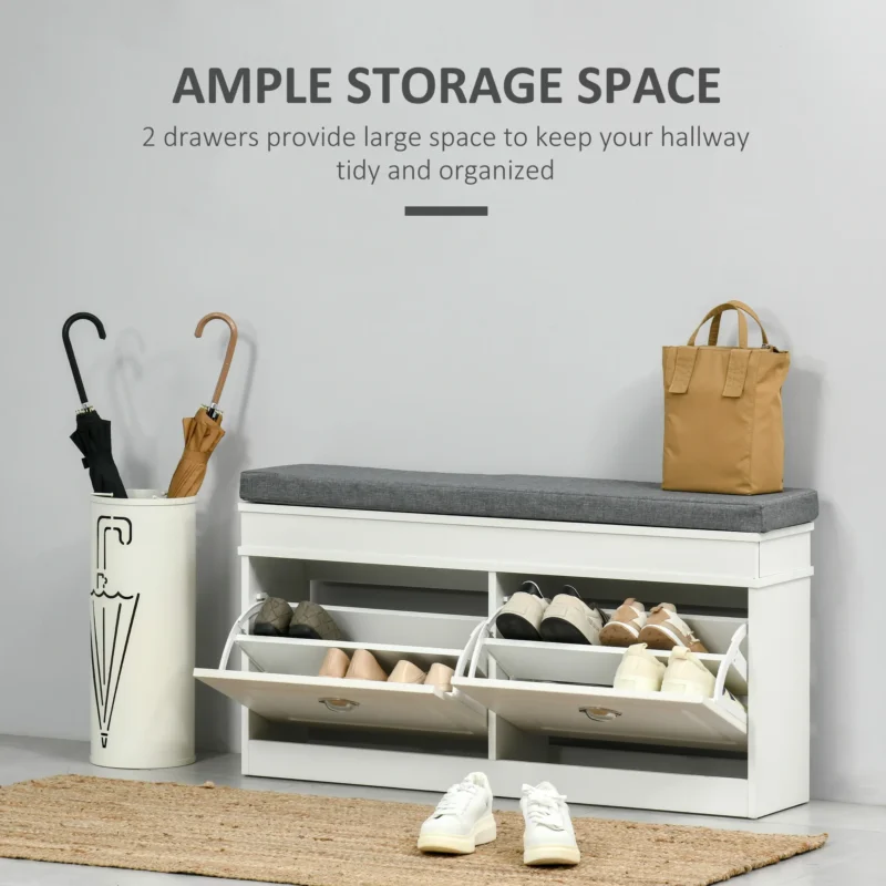Modern Wood Entryway Bench with Drawers and Cushion for Hallway Storage - Image 3