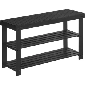 Natural Bamboo 3-Tier Entryway Bench with Shoe Storage for Hallway and Mudroom