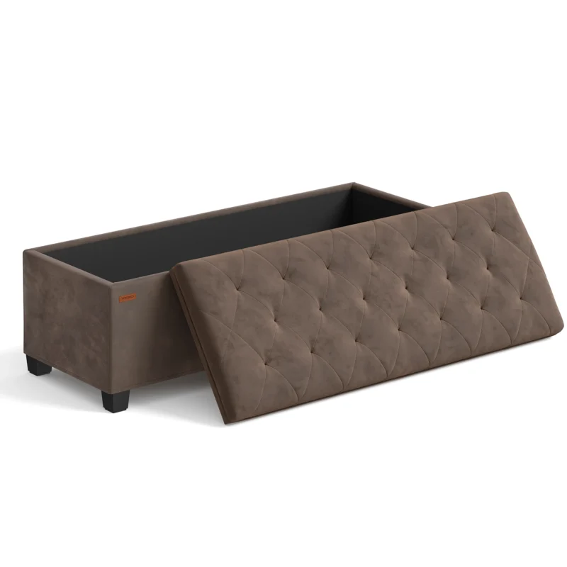 Modern Velvet Storage Ottoman Bench with Wooden Legs for Entryway and Bedroom - Image 11