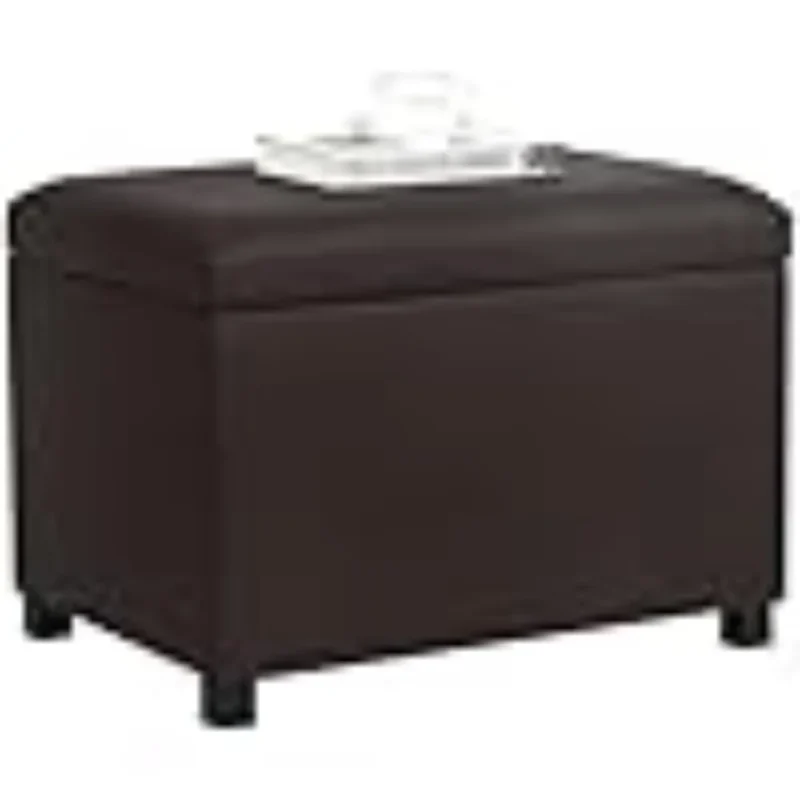 Classic Brown Leather Storage Ottoman Bench with Hidden Storage for Living Room and Entryway