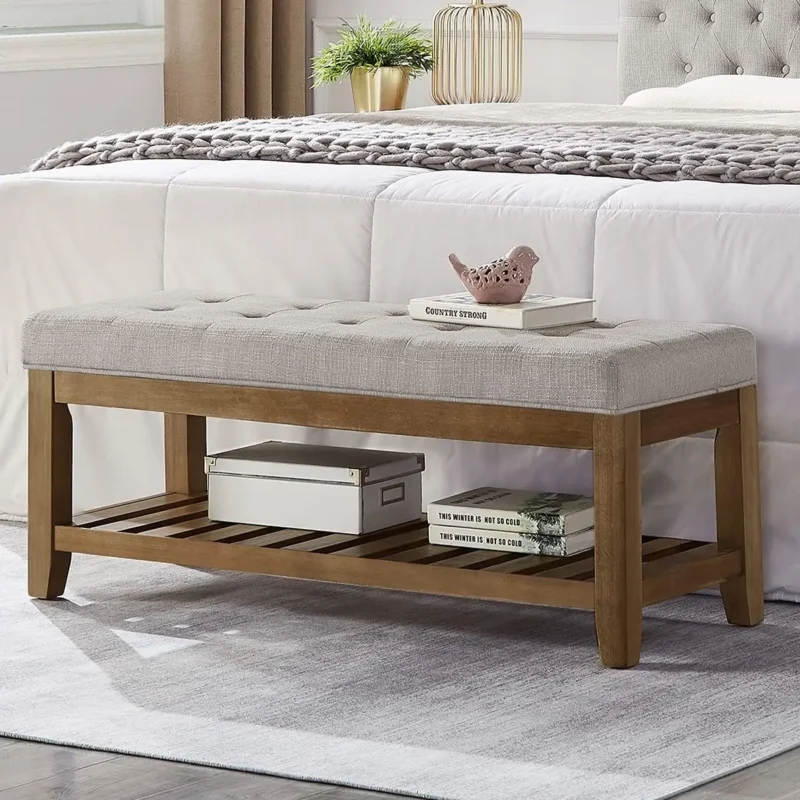 Modern Upholstered Entryway Bench with Storage Shelf for Living Room and Hallway - Image 7