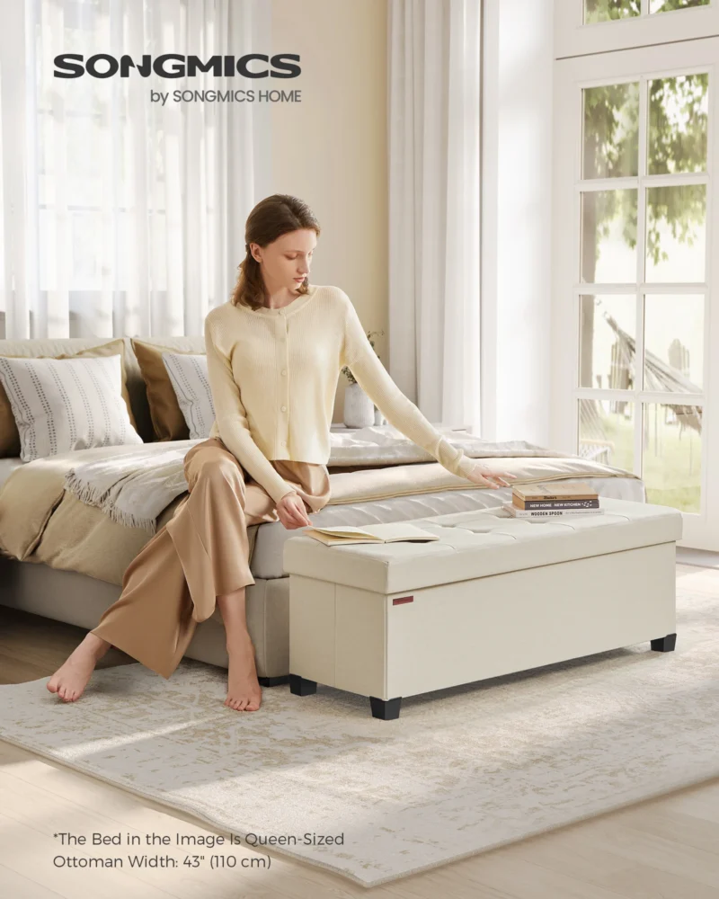 Modern Wooden Storage Ottoman Bench with Padded Seat for Bedroom and Living Room - Image 2