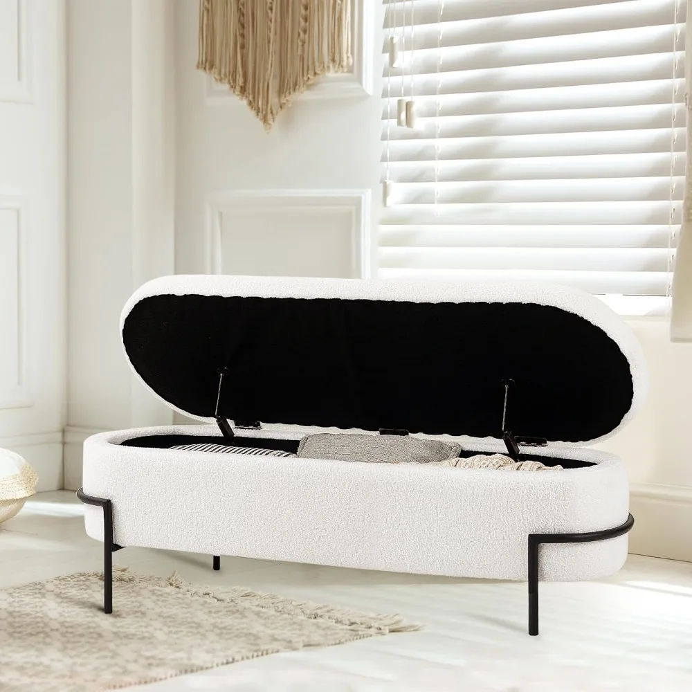 Stylish storage bench with padded seat and visible shelving for entryway organization