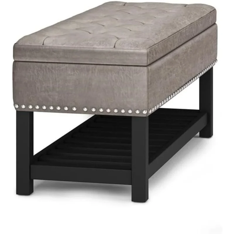 Modern Faux Leather Storage Ottoman Bench with Safety Hinge for Living Room and Bedroom - Image 4