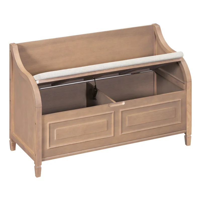 Rustic Wooden Entryway Bench with Shoe Storage and Cushioned Seat - Image 11
