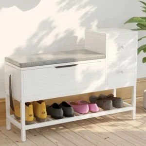 Modern Wooden Entryway Bench with Flip Top Storage and Drawers for Mudroom Organization