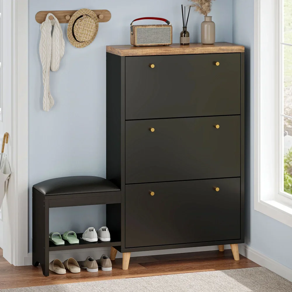 Custom built-in mudroom bench with shoe storage compartments