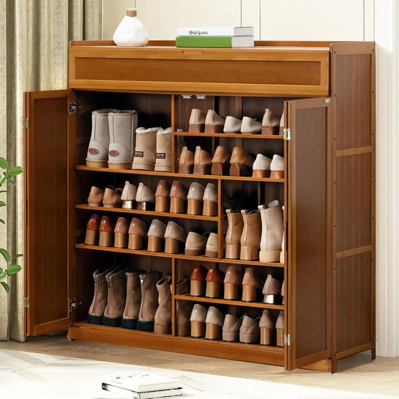 Modern Bamboo Entryway Shoe Cabinet with 7-Tier Storage for 36-40 Pairs - Image 7