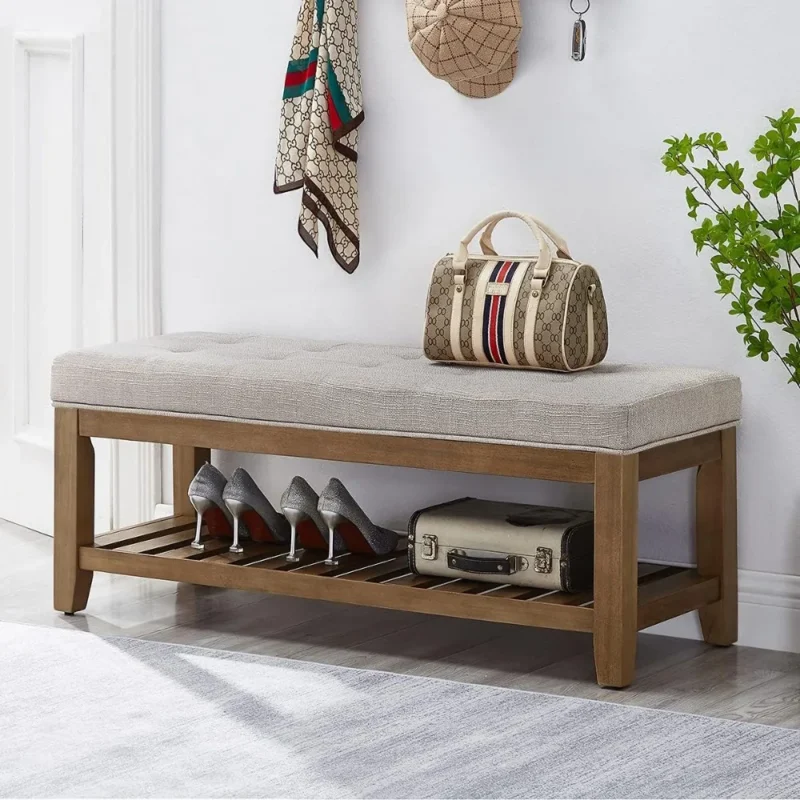 Modern Upholstered Entryway Bench with Storage Shelf for Living Room and Hallway - Image 4