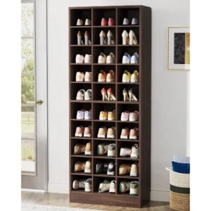 Modern Espresso 10-Tier Shoe Cabinet with 30 Cubbies for Entryway and Closet