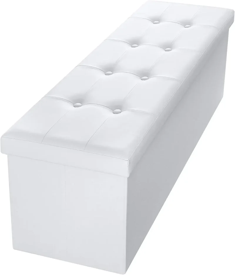 Foldable Faux Leather Storage Ottoman Bench with Padded Seat for Bedroom and Living Room - Image 2