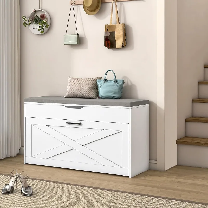 Modern entryway bench with hidden storage and clean lines