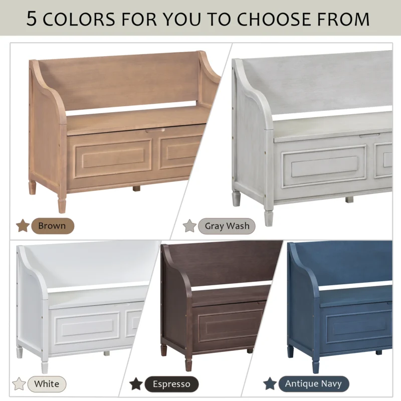 Rustic Wooden Entryway Bench with Shoe Storage and Cushioned Seat - Image 6