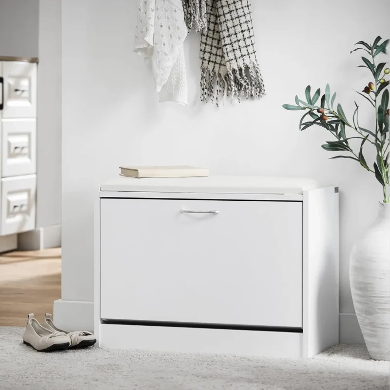 Slim Entryway Bench with Shoe Storage Cabinet and Lift-Top Cushioned Seat - Image 2