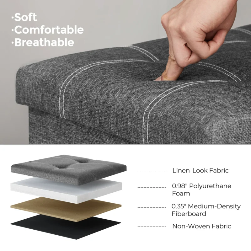 Modern Folding Storage Ottoman Bench with Linen-Look Fabric for Entryway and Living Room - Image 4
