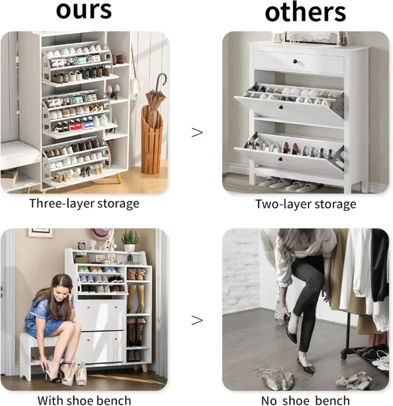 Modern Entryway Shoe Cabinet with Bench Seat and Storage Drawers for Hallway Organization - Image 6