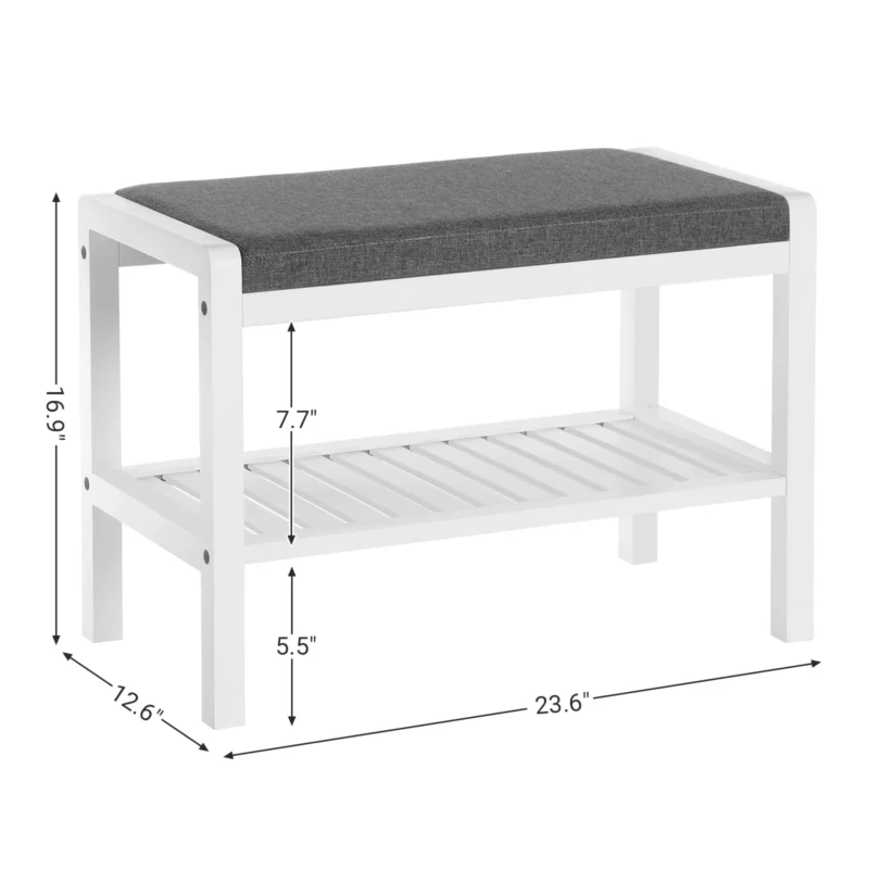 Modern Bamboo Entryway Bench with Cushioned Seat and Shoe Storage Shelf - Image 6