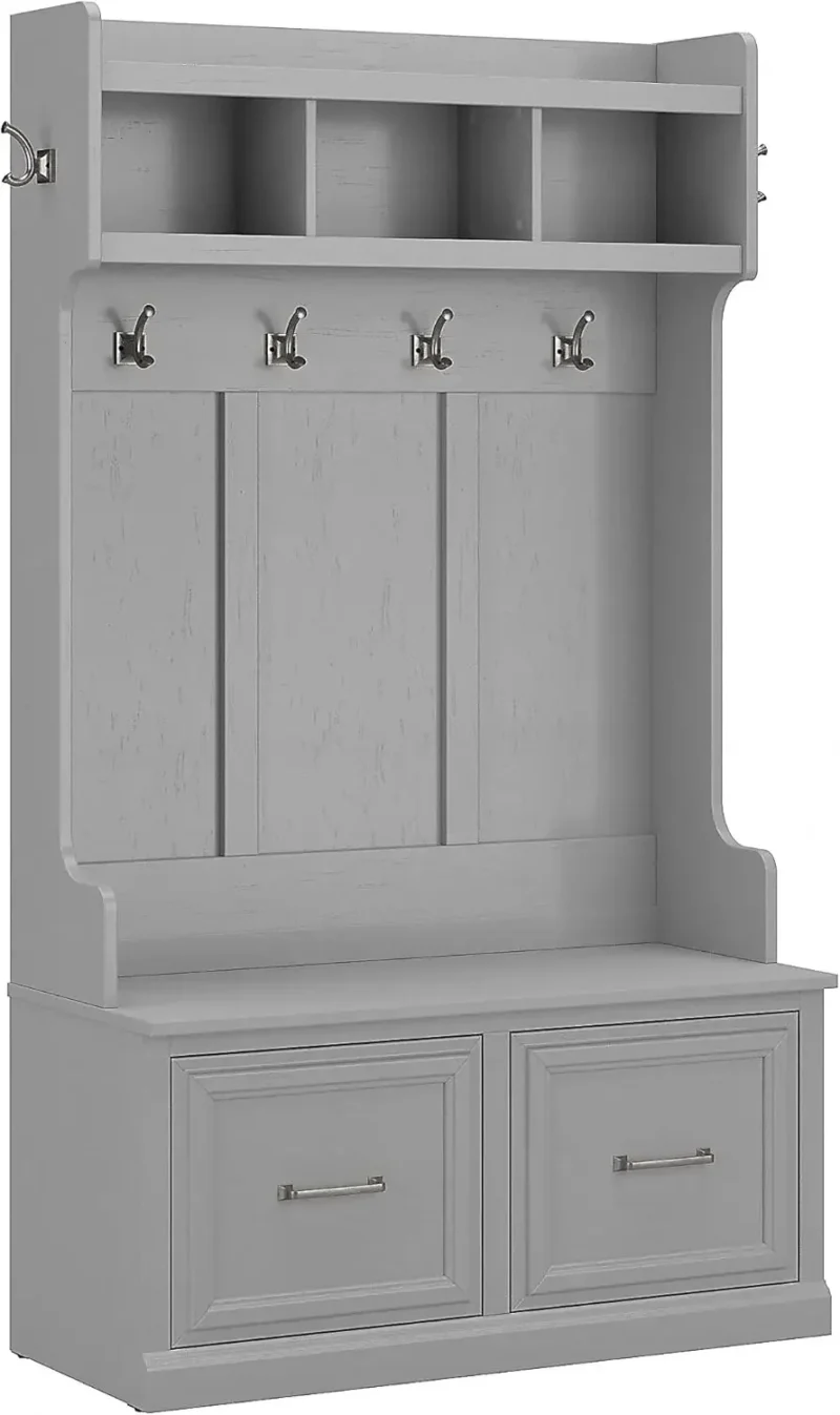 Rustic Wood Hall Tree with Shoe Storage Bench and Doors for Entryway Organization - Image 9