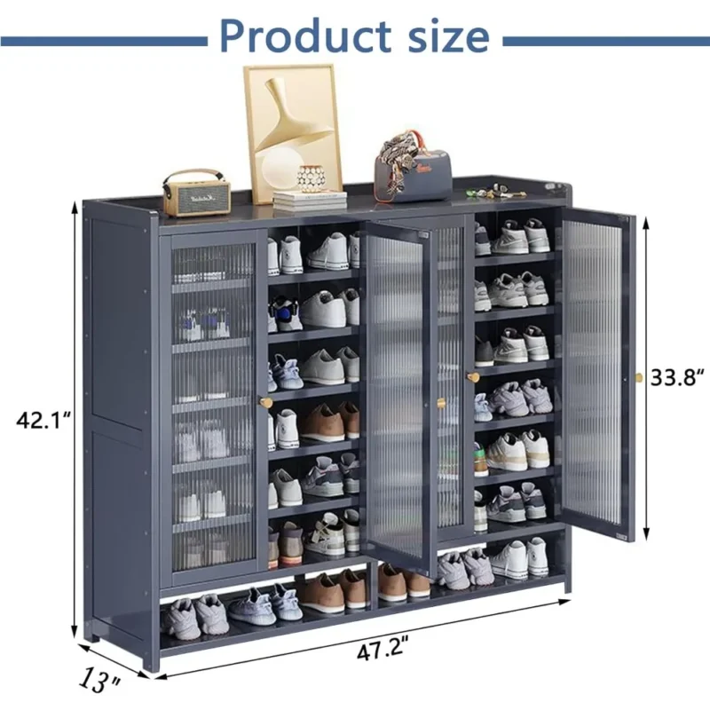 Bamboo 8-Tier Entryway Shoe Cabinet with Doors for 36-40 Pairs - Image 2