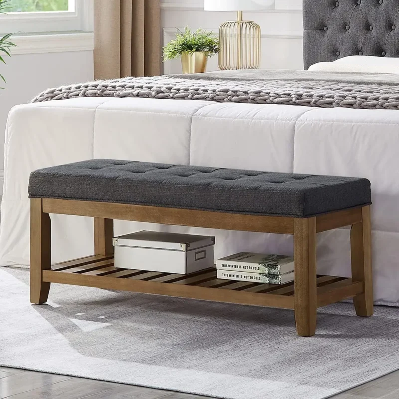 Modern Upholstered Entryway Bench with Storage Shelf for Living Room and Hallway - Image 11