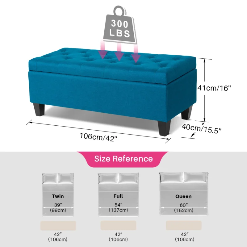 Modern Upholstered Storage Ottoman Bench with Safety Hinge for Entryway and Bedroom - Image 10