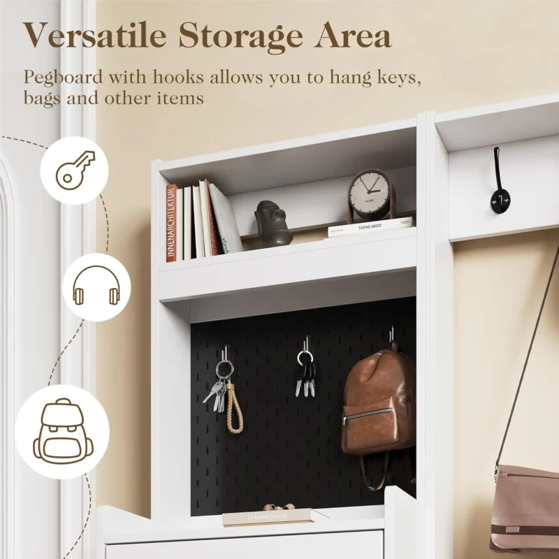 Modern Hall Tree Entryway Bench with Coat Rack and Hidden Shoe Storage - Image 4