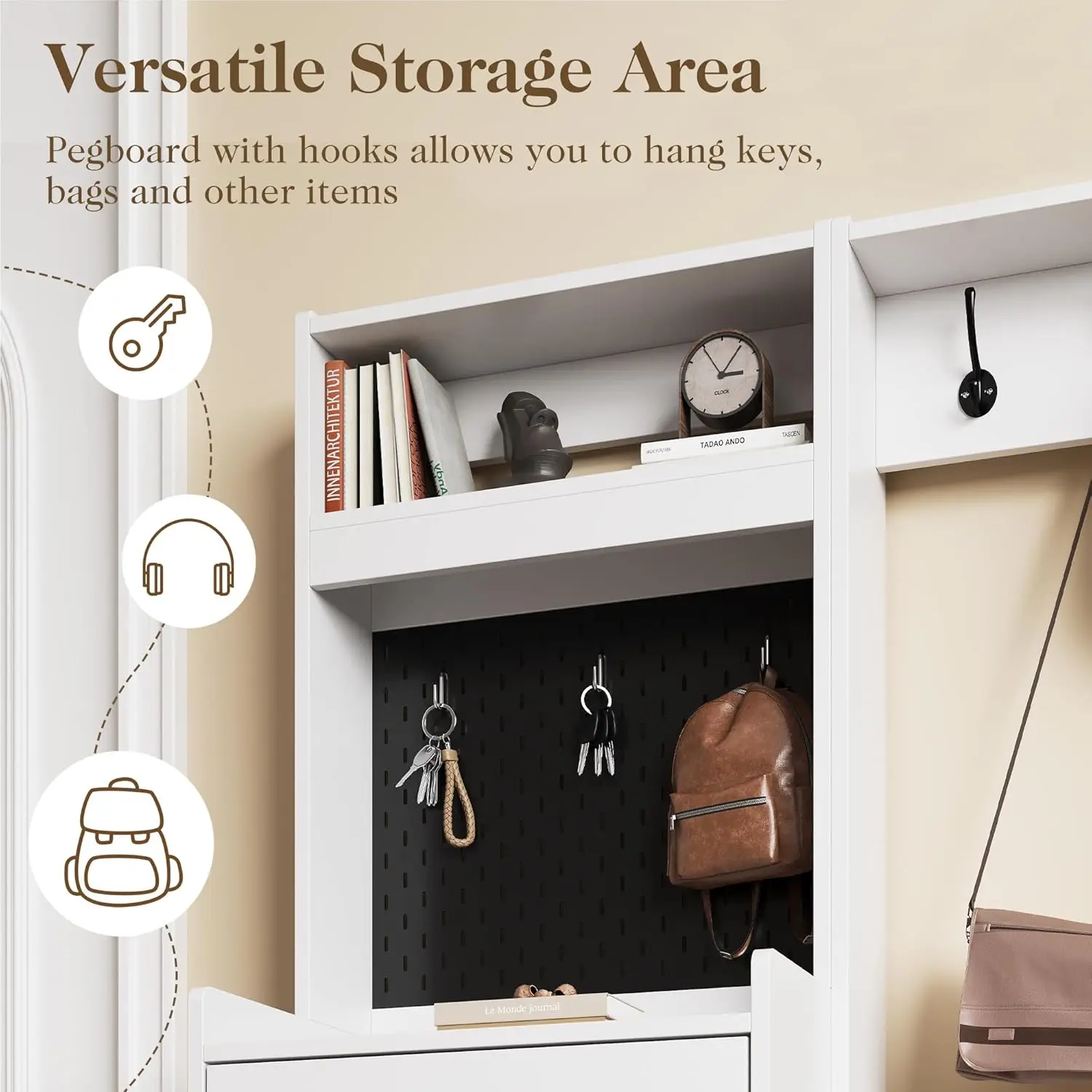 Modern hall tree with bench and coat rack for complete entryway organization