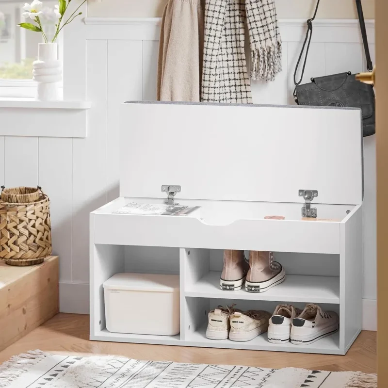Modern Grey Entryway Bench with Shoe Storage and Padded Cushion for Hallway - Image 4