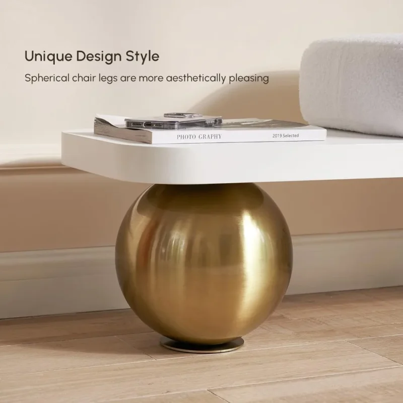 Modern Wooden Boucle Upholstered Entryway Bench with Metal Legs for Living Room - Image 3