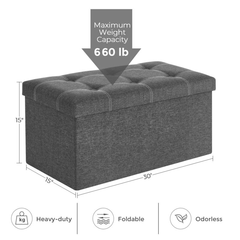 Modern Folding Storage Ottoman Bench with Linen-Look Fabric for Entryway and Living Room - Image 6