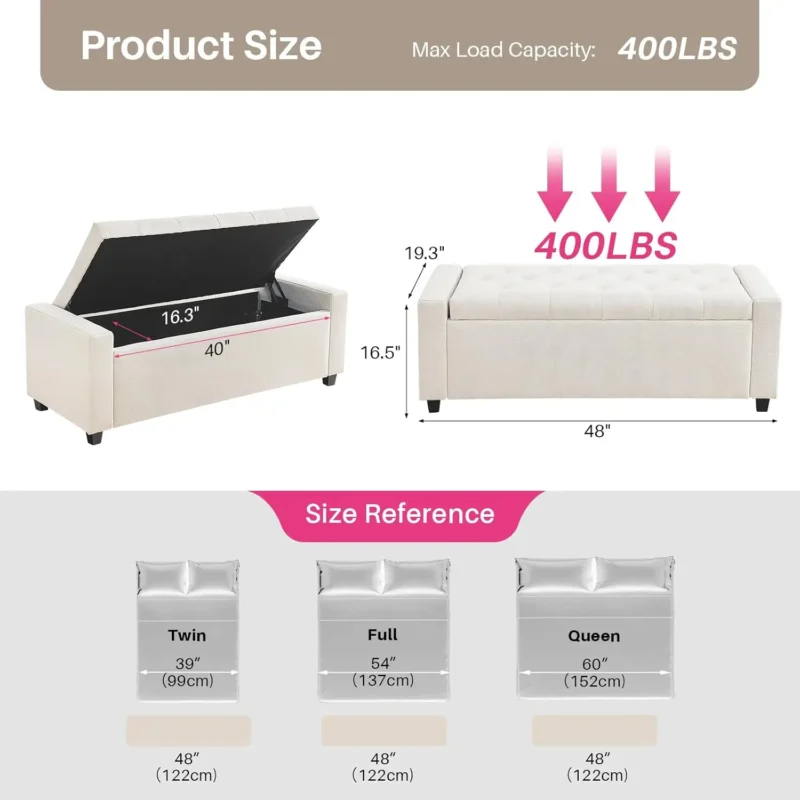 Modern Foldable Ottoman Storage Bench with Hinged Lid for Living Room and Entryway - Image 6