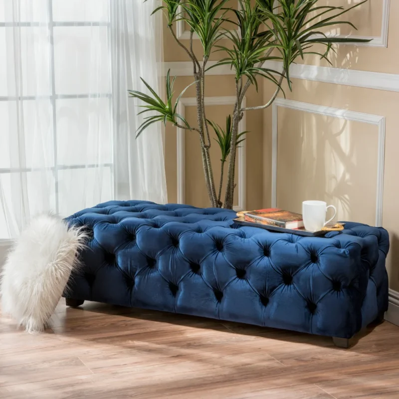 Modern Velvet Storage Ottoman Bench with Button Tufting for Entryway and Living Room