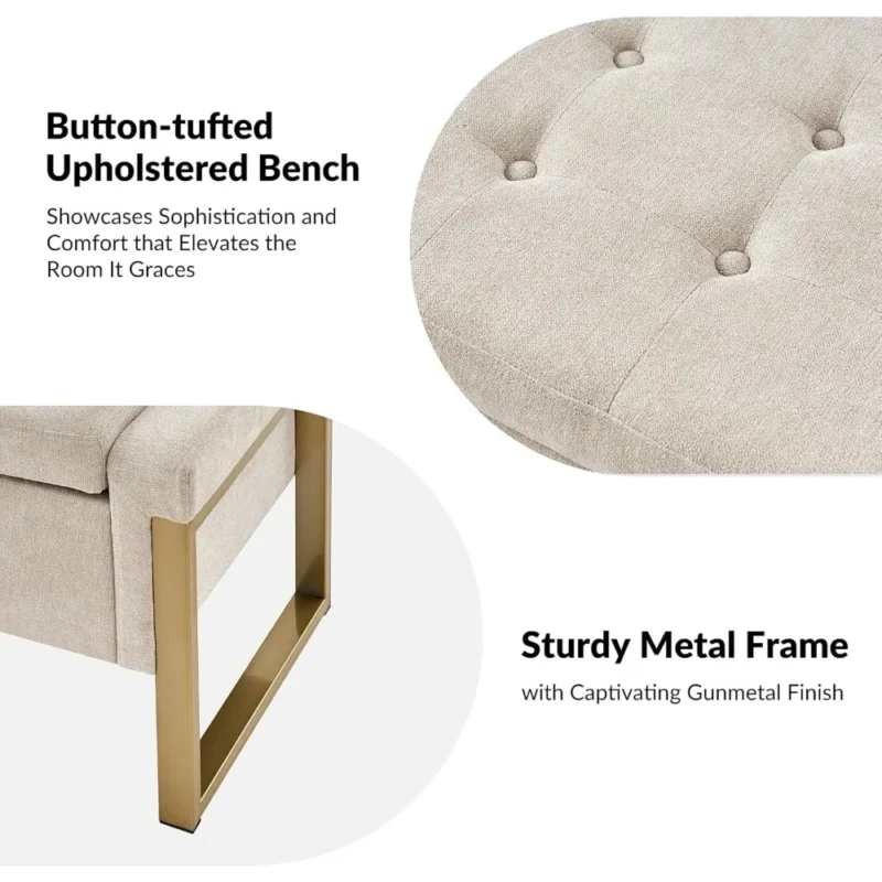 Modern Beige Upholstered Storage Ottoman Bench with Gold Legs for Bedroom and Entryway - Image 4