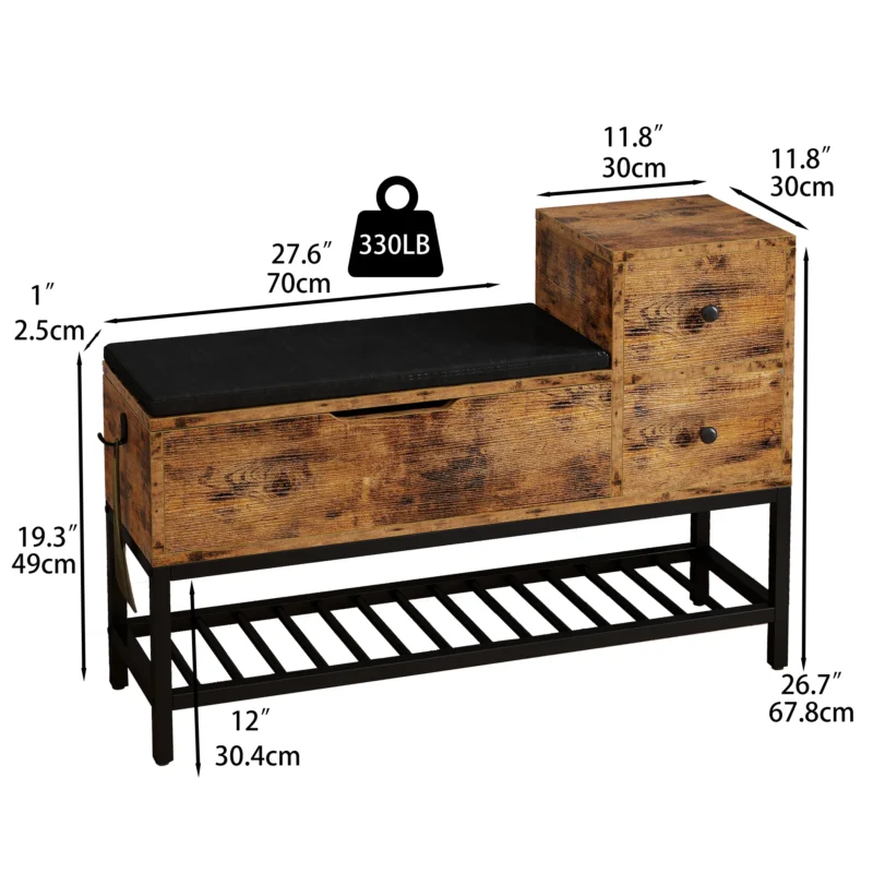 Modern Wooden Entryway Bench with Storage Drawers and Shoe Rack - Image 6