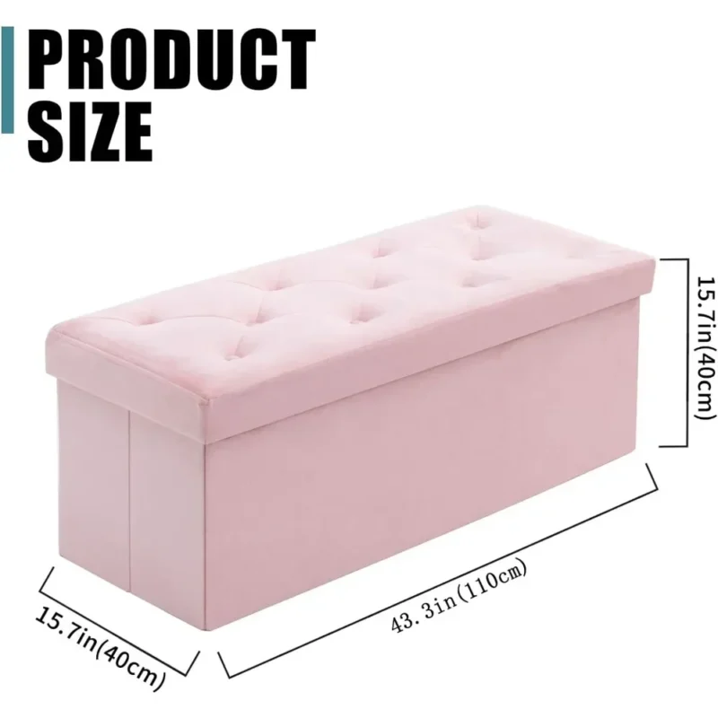 Modern Velvet Folding Storage Ottoman Bench with Hidden Compartment for Living Room Entryway - Image 2