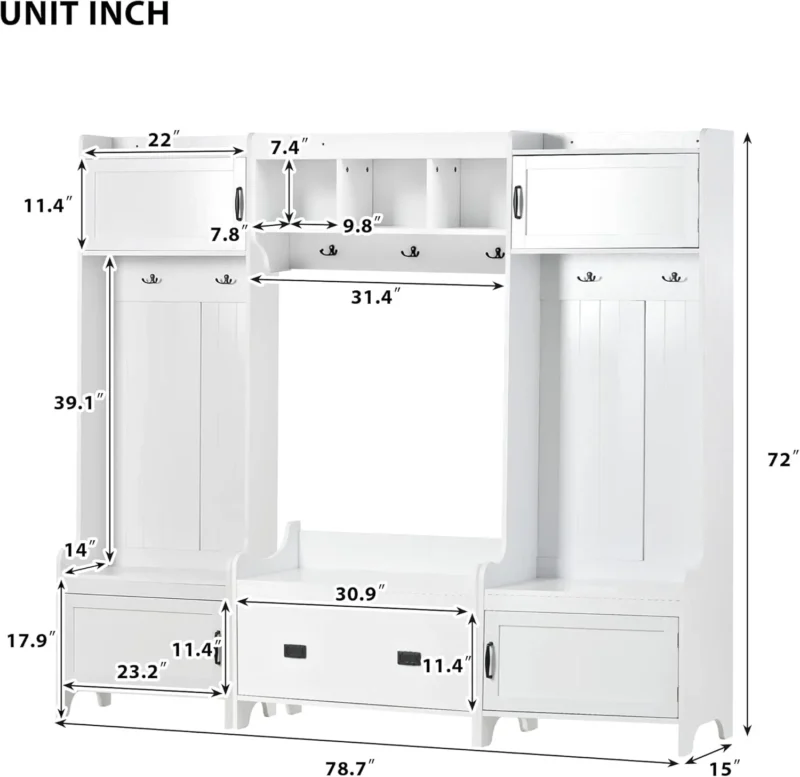 Modern Hall Tree Storage Bench with Coat Rack and Shoe Cabinet for Entryway - Image 6