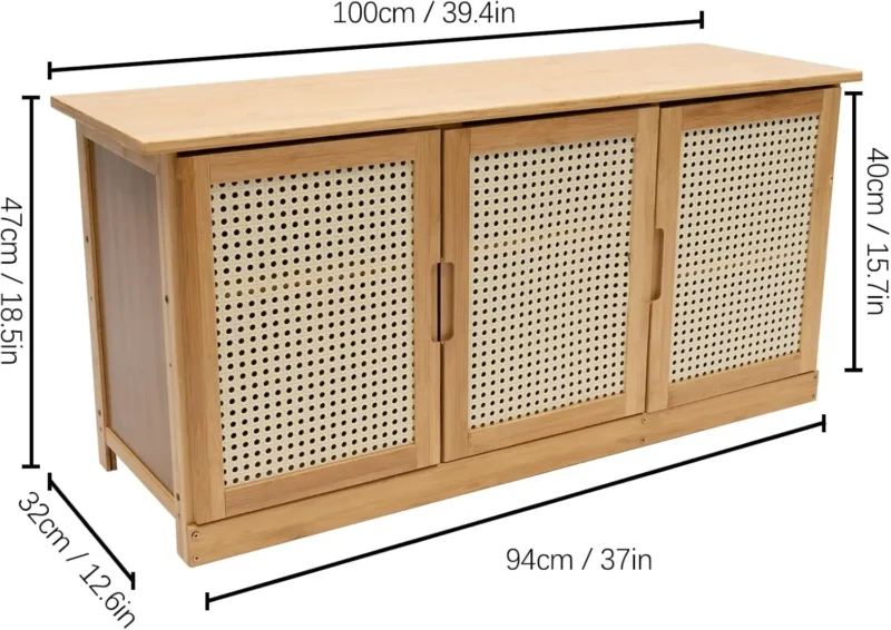Modern Bamboo Entryway Bench with 3-Door Shoe Storage for Hallway and Living Room - Image 3