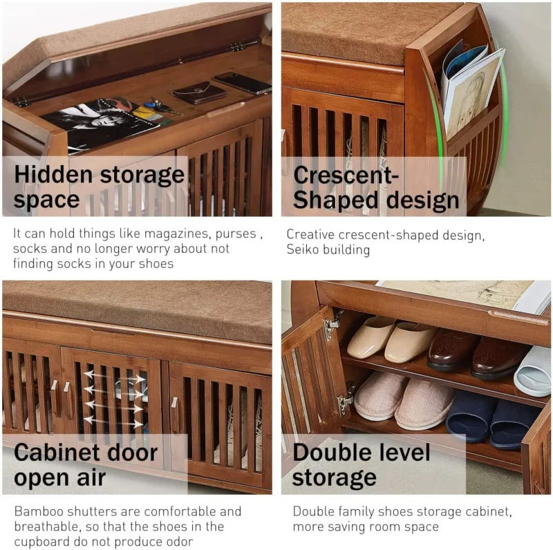 Modern Wooden Entryway Bench with Hidden Storage Compartment and Detachable Cushion - Image 6