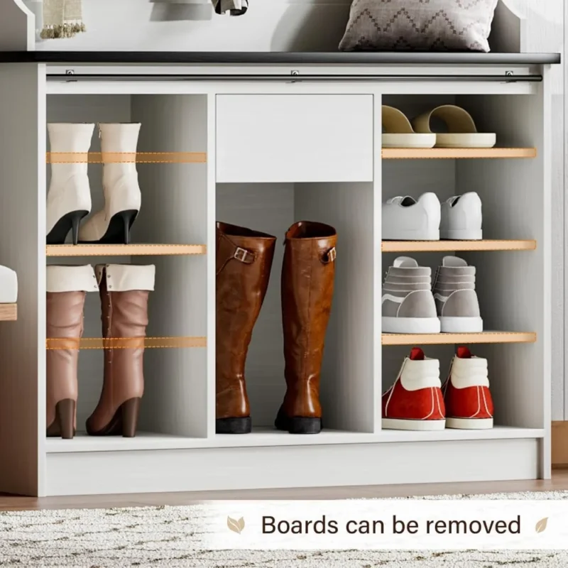 Industrial Hall Tree Bench with 5-in-1 Storage Solution for Entryway Organization - Image 6