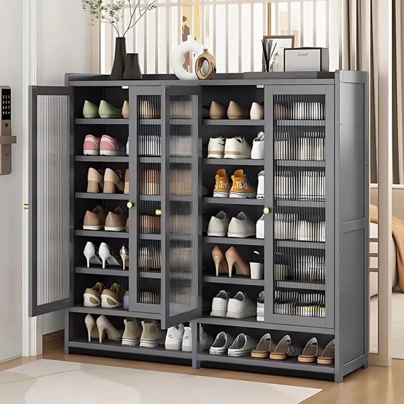Bamboo 8-Tier Entryway Shoe Cabinet with Doors for 36-40 Pairs