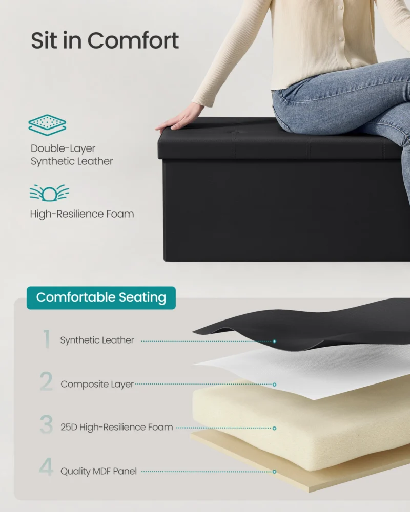 Modern Foldable Storage Ottoman Bench with Padded Seat for Living Room - Image 4