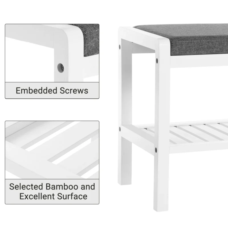 Modern Bamboo Entryway Bench with Cushioned Seat and Shoe Storage Shelf - Image 5