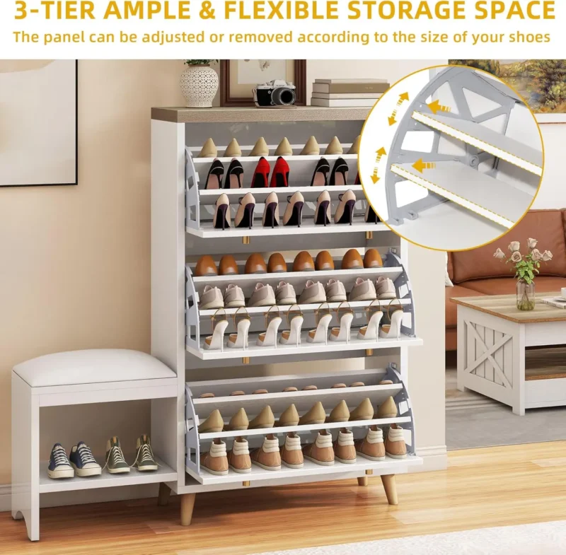 Modern Wooden Entryway Cabinet Bench with Hidden Shoe Storage for Narrow Hallways - Image 4