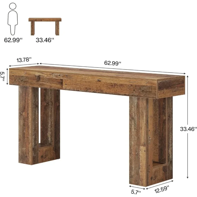 Modern Farmhouse 63-Inch Console Table with Rectangular Top for Entryway and Living Room - Image 2