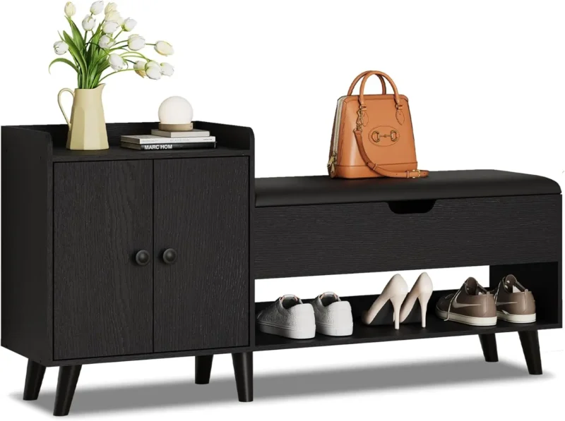 Modern Wooden Entryway Bench with Hidden Storage Cabinet and Shoe Shelf - Image 7
